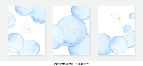 Set of verical backgrounds with blue watercolor textures, circles. Water, ink texture imitation. Design for card, invitation, brochure, voucher.