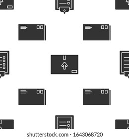 Set Verification of delivery list clipboard , Cardboard box with traffic symbol  and Envelope  on seamless pattern. Vector