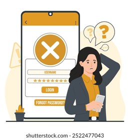 Set of verification failed illustrations concepts Forgot password Login failed Incorrect otp QR code error