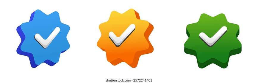 Set of Verified badge 3D icon illustration. Colorful and isolated on white background. vector