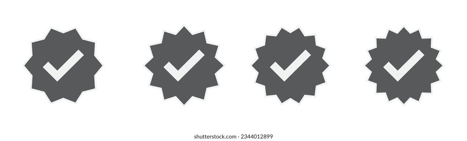 Satz des überprüften Symbols mit weicher grauer Umrisslinie. Verified account icon Vektorgrafik, Garantierter Stempel oder verifiziertes Badge. Icon-Stempel überprüft. Genehmigungssymbol, Vektor. Checkliste, Vektor.