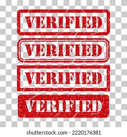 Set von Verified Stempel Symbol, Etikettenaufkleber-Taste, Text-Banner Vektorgrafik .