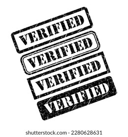 Conjunto de símbolos de marca verificada, botón de signo de etiqueta adhesiva, ilustración vectorial de banner de texto .