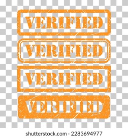 Conjunto de símbolos de marca verificada, botón de signo de etiqueta adhesiva, ilustración vectorial de banner de texto .