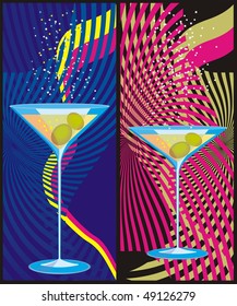 set of vermouth glasses, club style vector editable image pop art set