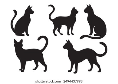 A set of versatile cat silhouette illustrations showcasing various poses, from playful to elegant, perfect for diverse creative projects.