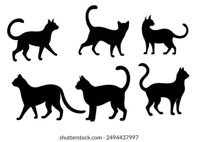 A set of versatile cat silhouette illustrations showcasing various poses, from playful to elegant, perfect for diverse creative projects.