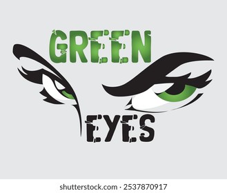 Set of versatile green eyes illustrations. Perfect for creating custom designs, logos, and branding. Includes various styles and expressions, T-shirt template design ready for print