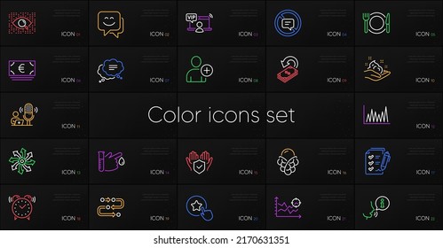Set Of Versatile, Ice Cream And Cashback Line Icons. Include Skin Care, Stop Talking, Survey Checklist Icons. Alarm Clock, Euro Currency, Add User Web Elements. Methodology. Vector