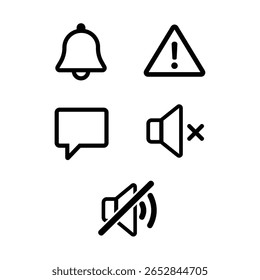 Conjunto de ícones versáteis de notificação e alerta para interfaces digitais modernas.