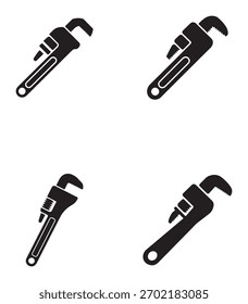 A set of versatile pipe wrench icons presented in a bold, minimalist silhouette style, perfect for technical and repair contexts.