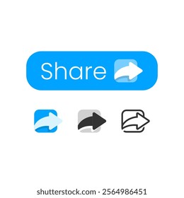 set of versatile share button icons featuring an arrow inside a box, available in flat and line art styles. Perfect for use in mobile apps, websites, and digital interfaces