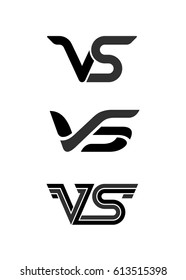 Set of versus letters logos. Letters V and S, flat style symbol. Isolated on white background. Vector illustration, eps 10.