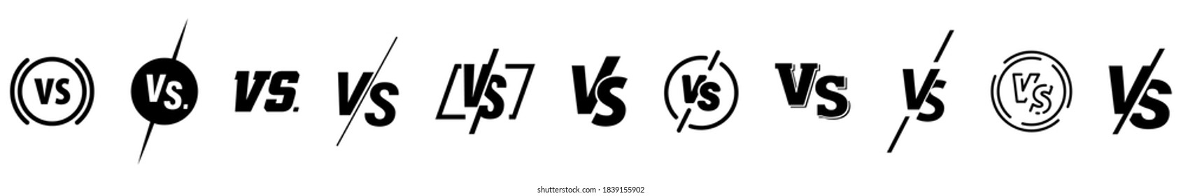 Set of versus logo letters. Versus Or VS Letters Logo & symbol design template. VS letters for sports, fight, competition, battle, match, game. Flat black font Versus Icon