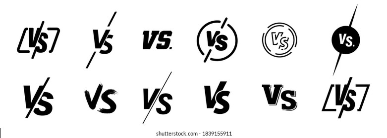 Set Of Versus Logo Letters. Versus Or VS Letters Logo & Symbol Design Template. VS Letters For Sports, Fight, Competition, Battle, Match, Game. Flat Black Font Versus Icon