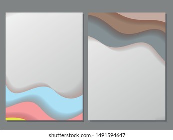 Set of vertical 50x70 banners with 3D abstract paper cut background with soft color paper cut waves. Poster for business, Fashionable composition of color figures cut out of paper. Vector.