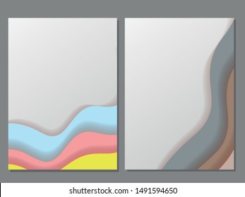 Set of vertical 50x70 banners with 3D abstract paper cut background with soft color paper cut waves. Poster for business, Fashionable composition of color figures cut out of paper. Vector.