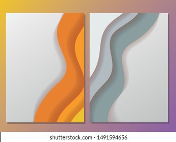 Set of vertical 50x70 banners with 3D abstract paper cut background with soft color paper cut waves. Poster for business, Fashionable composition of color figures cut out of paper. Vector.
