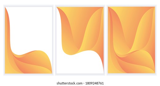 Conjunto de banners verticales A4 en un fondo abstracto 3D con ondas de gradación. Afiche geométrico ondulado. Composición de moda.