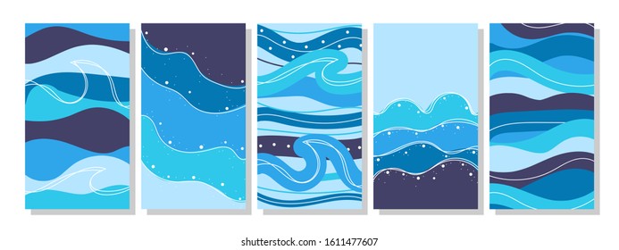 Set of vertical abstract backgrounds or card templates in modern colors, vector illustration in popular art style