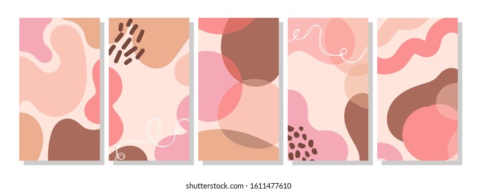 Set of vertical abstract backgrounds or card templates in modern colors, vector illustration in popular art style