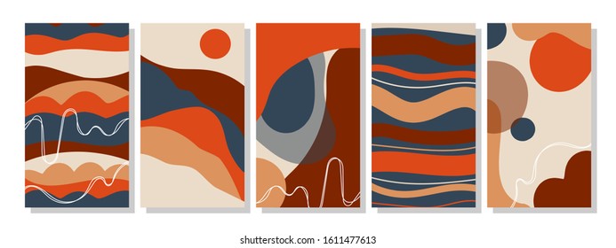 Set of vertical abstract backgrounds or card templates in modern colors, vector illustration in popular art style
