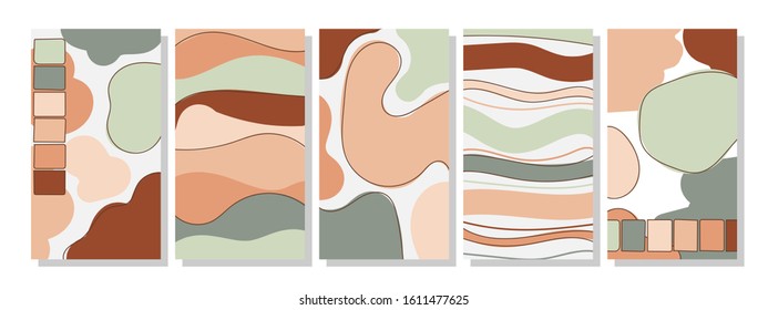 Set of vertical abstract backgrounds or card templates in modern colors, vector illustration in popular art style