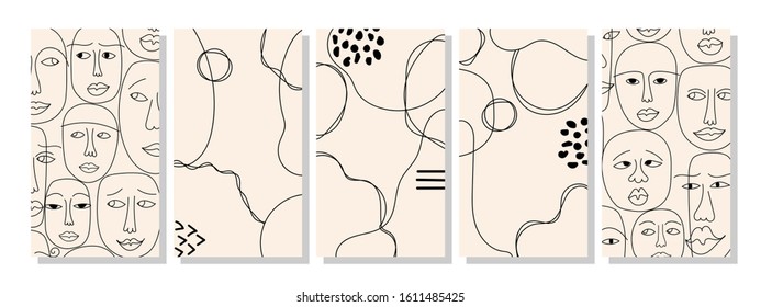 Set of vertical abstract backgrounds or card templates in modern colors, vector illustration in popular art style