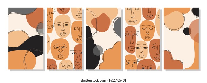 Set of vertical abstract backgrounds or card templates in modern colors, vector illustration in popular art style