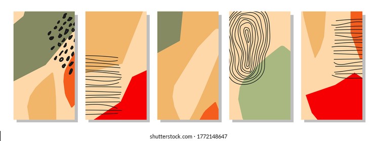 Set of vertical abstract backgrounds or card templates in modern colors, vector illustration in popular art style