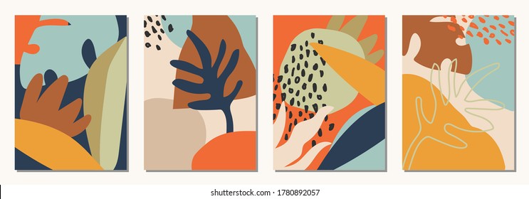 Set of vertical abstract backgrounds or card templates in modern colors, vector illustration in popular art style