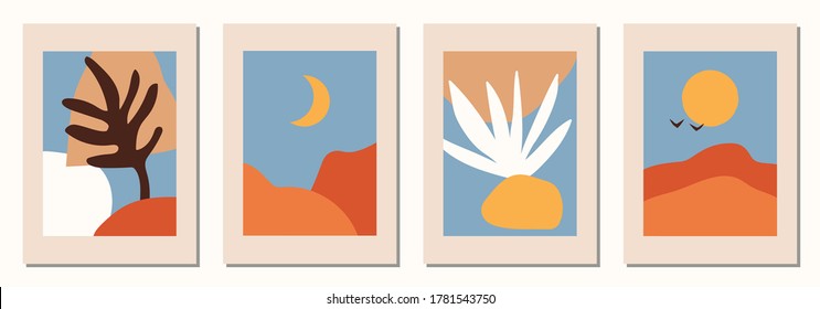 Set of vertical abstract backgrounds or card templates in modern colors, vector illustration in popular art style