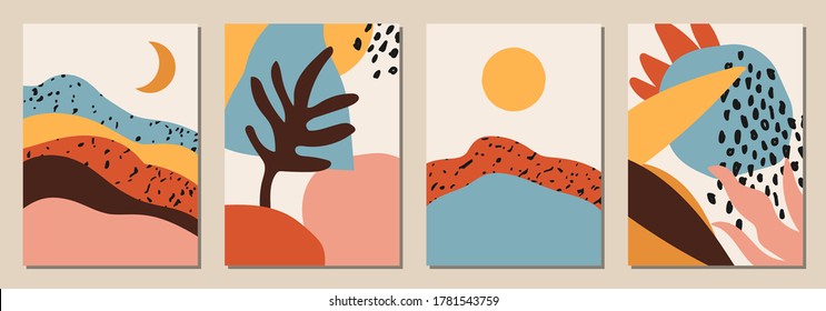 Set of vertical abstract backgrounds or card templates in modern colors, vector illustration in popular art style