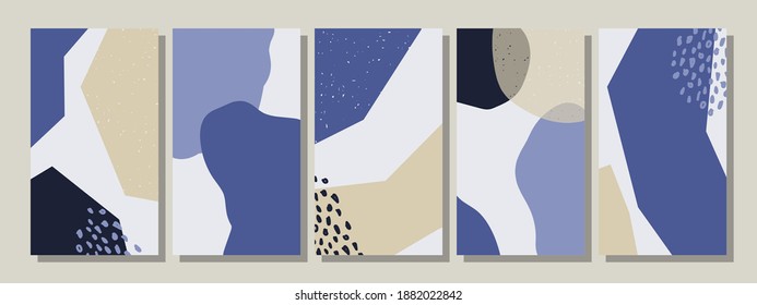 Set of vertical abstract backgrounds or card templates in modern colors, vector illustration in popular art style