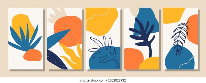 Set of vertical abstract backgrounds or card templates in modern colors, vector illustration in popular art style