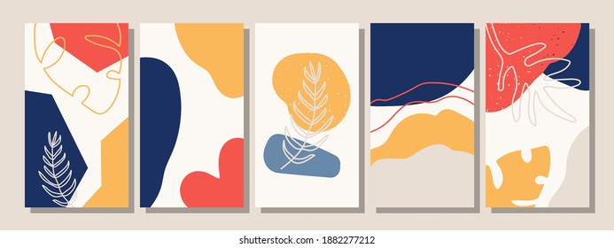 Set of vertical abstract backgrounds or card templates in modern colors, vector illustration in popular art style