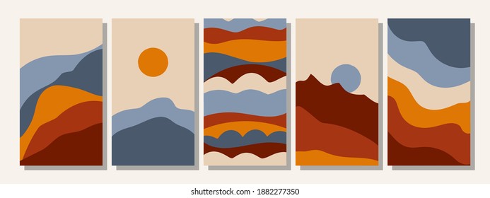 Set of vertical abstract backgrounds or card templates in modern colors, vector illustration in popular art style