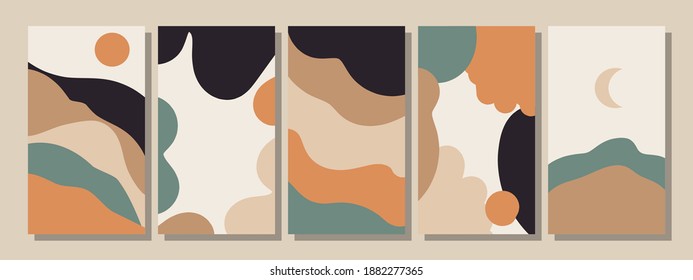 Set of vertical abstract backgrounds or card templates in modern colors, vector illustration in popular art style