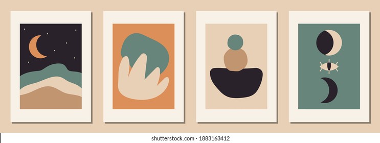 Set of vertical abstract backgrounds or card templates in modern colors, vector illustration in popular art style