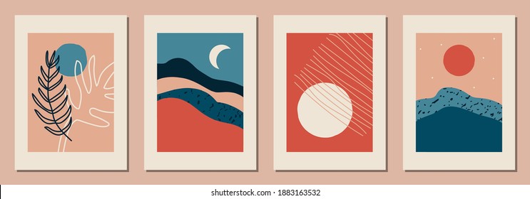 Set of vertical abstract backgrounds or card templates in modern colors, vector illustration in popular art style