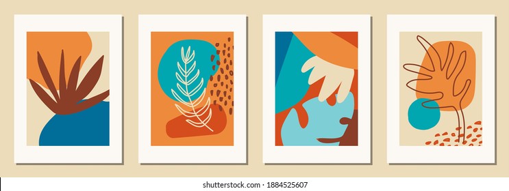 Set of vertical abstract backgrounds or card templates in modern colors, vector illustration in popular art style