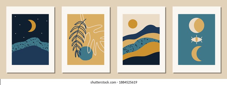 Set of vertical abstract backgrounds or card templates in modern colors, vector illustration in popular art style