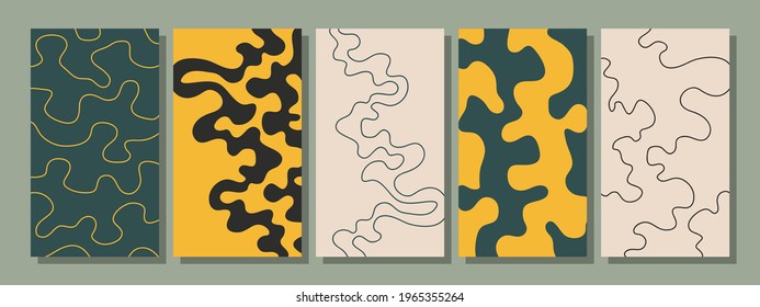 Set of vertical abstract backgrounds or card templates in modern colors, vector illustration in popular art style