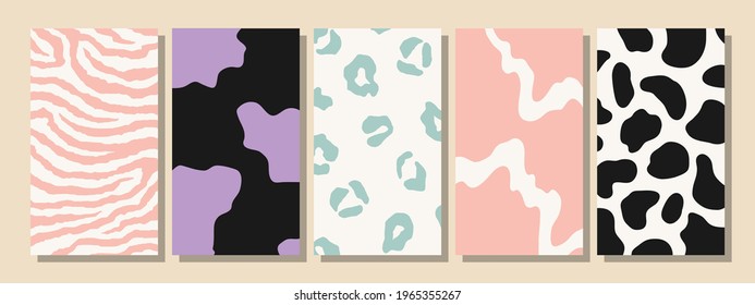 Set of vertical abstract backgrounds or card templates in modern colors, vector illustration in popular art style