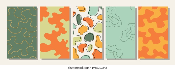 Set of vertical abstract backgrounds or card templates in modern colors, vector illustration in popular art style