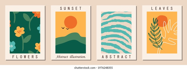 Set of vertical abstract backgrounds or card templates in modern colors, vector illustration in popular art style