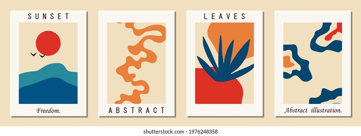 Set of vertical abstract backgrounds or card templates in modern colors, vector illustration in popular art style