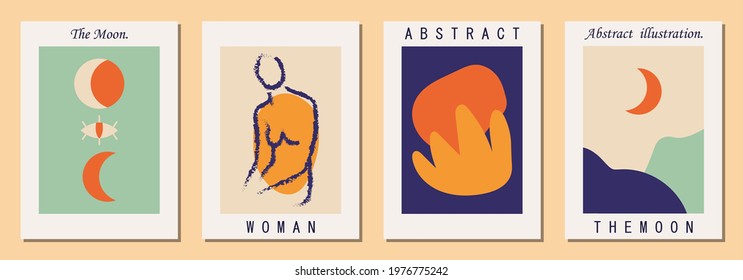 Set of vertical abstract backgrounds or card templates in modern colors, vector illustration in popular art style