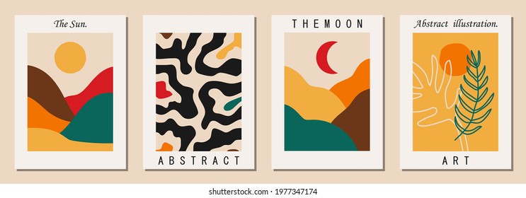 Set of vertical abstract backgrounds or card templates in modern colors, vector illustration in popular art style