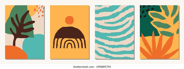 Set of vertical abstract backgrounds or card templates in modern colors, vector illustration in popular art style